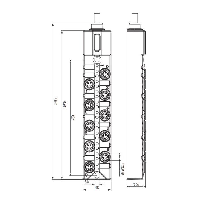 M8 junction box, single channel, PNP, 10-port all-in-one, LED, PUR flexible cable, black sheathing, 23PA11-XXX